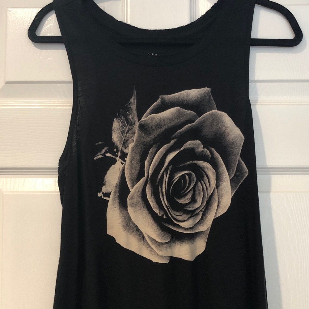 Lucky Brand Black Tank with Cream Rose Graphic